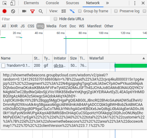 Network tab - pixel